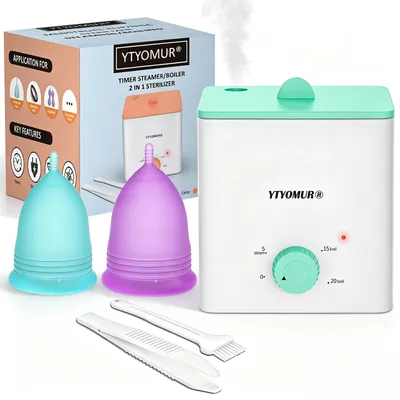 Obrázok produktu pre Para sterilizátor na menštruačné kalíšky, vrátane 2 opakovane použiteľných kalíšků a sady na čistenie