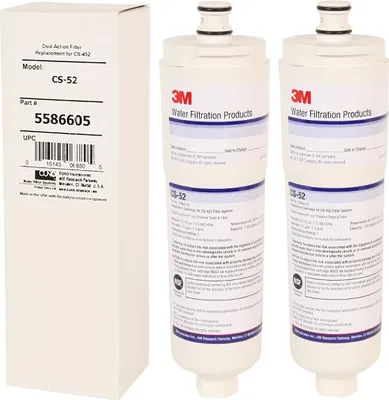 Two 3M water filters and their packaging are shown against a white background.