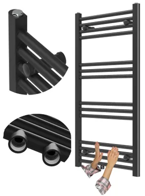 Immagine prodotto di Granitan - Radiatore da bagno, asciugamano, design a scala, nero, 100 x 50 cm - Connessioni multiple - RAVEN