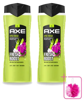 Image de 2 flacons de gel douche 3-en-1 Axe Epic Fresh, format 400 ml, lot économique (2 pièces)