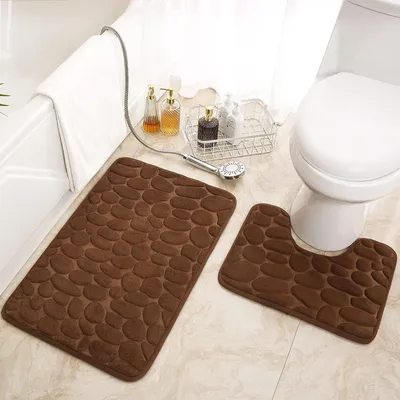 Produktbild von Badematten-Set, 2-teilig, Badezimmermatte und U-förmiger Kontur-Toilettenvorleger-Set, Memory-Schaum, rutschfest, saugfähig, maschinenwaschbar, schnell trocknend, Duschboden-Badematte,Braun