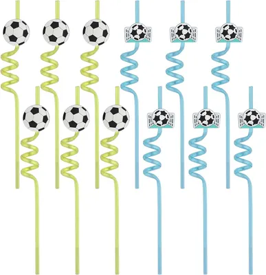 Produktbild von Fußballstrohhalme 12 Stück, wiederverwendbar, 26,5 cm, für Partys