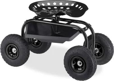 Produktbild von Höhenverstellbarer Gartensitz Rollhocker mit 4 Luftreifen, Staufach für Gartenarbeit