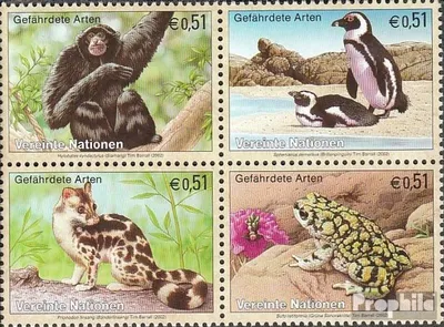 Produktbild von Briefmarken UNO - Wien 2002 Mi 357-360 Viererblock (kompl.Ausg.) postfrisch Gefährdete Arten: Fauna