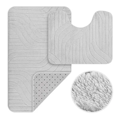 Produktbild von HOMELUX Badematten Set 2 Teilig rutschfest Badvorleger Badezimmer Teppich, 50 x 80cm Badeteppich + 40x50cm WC Vorleger mit Ausschnitt,Silbergrau, 2BL