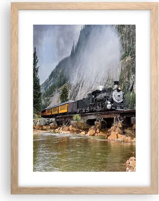 Produktbild von Gerahmtes Poster - Rahmen in heller Eiche - Alt Lokomotive Berge - 30x40 cm - Wand Bild - Wanddeko - Wandbilder - Kunstposter - Wandposter - Bilderrahmen - Bilder - Kunstdruck - P2NPA30x40-4581