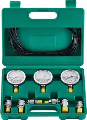 Obrázek produktu pro Sada pro hydraulické tlakové zkoušky, 250/400/600 bar, 3 měřidla, 6 zkušebních spojek, 3 zkušební hadice, sada hydraulických měřidel pro bagry s přenosným kufříkem pro bagry, traktory a stavební stroje