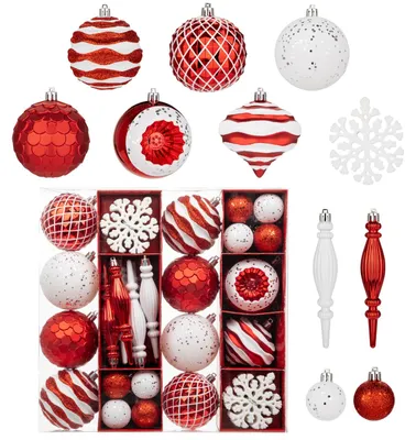 50er Set Weihnachtskugeln, Kunststoff, rot, klassisch