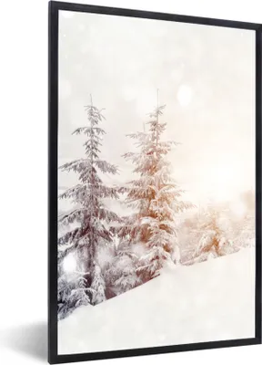 Produktbild von MuchoWow® Gerahmtes Poster Baum - Schnee - Winter 60x90 cm - Poster mit Schwarzem Bilderrahmen Wandposter Rahmen Foto Bilder - Kunst
