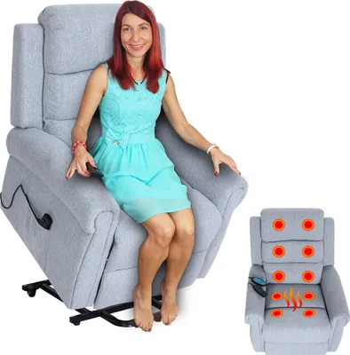 Produktbild von Fernsehsessel MCW-K63, Relaxsessel Sessel, Liegefunktion Aufstehhilfe Massage Heizfunktion, Stoff/Textil  hellgrau