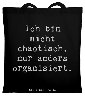 Produktbild von Mr. & Mrs. Panda Schultasche Spruch Tragetasche Chaos - Schwarz - Geschenk, Shopping Tasche, kreative Organisation, für Einkäufe, Laptoptasche, verschiedene Produkttypen
