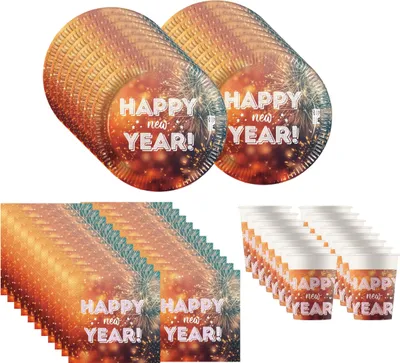Produktbild von 72-tlg. Happy New Year Partyset Silvester Neujahr Motto Party Set für den Partytisch