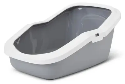 Obrázok produktu pre SAVIC ASEO Sivé s bielym okrajom - Otvorená miska na kočiu toaletu - 56x39x27.5 cm - 1 ks