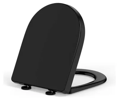 Produktbild von Toilettendeckel mit Absenkautomatik in D-Form, einfache Montage, abnehmbarer Klodeckel, belastbar bis 175 kg, 44,6 x 36,1 cm, Schwarz, inklusive Installationsschablone