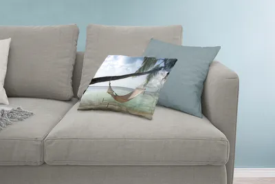 Produktbild von MuchoWow® Zierkissen Sofakissen Wohnzimmer Dekokissen 60x40 cm Palme - Hängematte - Strand - Kopfkissen - Polster mit Foto