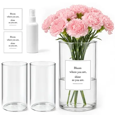 Productafbeelding van Glazen vaasenset - 3 stuks voor tafeldecoratie - Bloemenvaas van glas - 15 x 8,5 cm