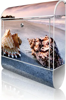 Produktbild von banjado Design Briefkasten Stahl weiß mit Zeitungsfach pulverbeschichtet "Muscheln" 38x46x12,5cm & 2 Schlüssel - Postkasten A4 Einwurf inkl. Montagematerial [BKW 10040]