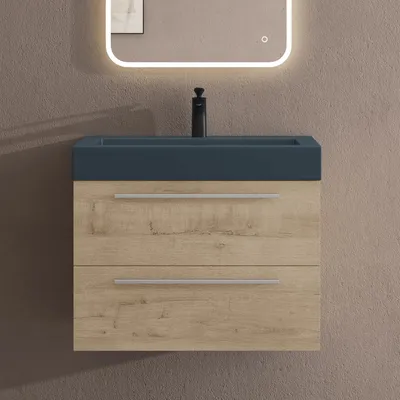 Immagine prodotto di doporro Mobile Bagno Sospeso73cm, Mobile da Bagno con Lavabo in Antracite Opaco, Rovere chiaro, Seria Quadratto