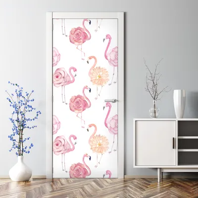 Produktbild von Dekorative Türtapete selbstklebend Klebefolie Türposter Türaufkleber Flamingo Rosen 85 x 200 cm