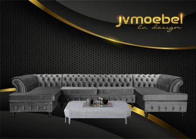 Obrázek produktu pro Rohová sedačka Chesterfield z veluru, tvar U, kompletní obývací nábytek, čalouněná rohová sedačka, pohovka