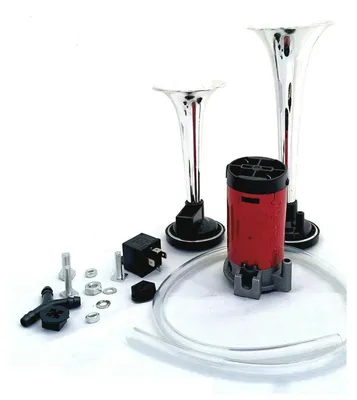 Obrázok produktu pre Dvojitá húkačka / klakson / siréna s kompresorom, pochrómovaná, pre 12 V osobné autá, nákladné autá, autobusy