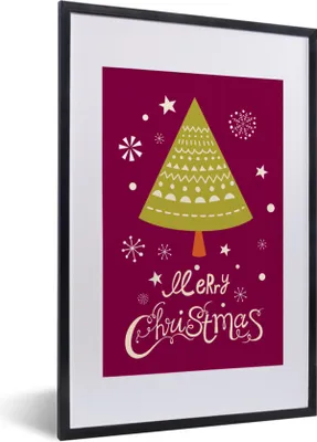 Produktbild von MuchoWow® MuchoWow® Gerahmtes Poster Weihnachtsbaum - Schnee - Weihnachten - Frohe Weihnachten 40x60 cm - Poster mit zchwarzem Bilderrahmen - Poster in Rahmen