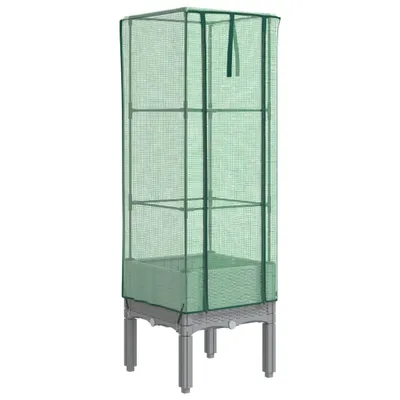 Produktbild von Hochbeet mit Gewächshaus-Aufsatz Rattan-Optik 40x40x140 cm
