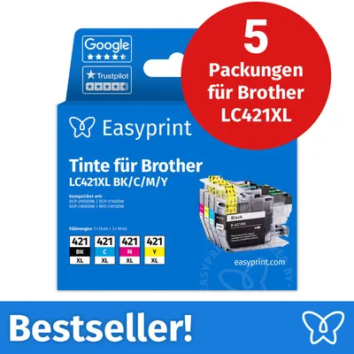 Image de NOUVEAU : Easyprint Cartouches d'encre pour Brother LC421XL, multipack (BK/C/M/Y), 5 pièces