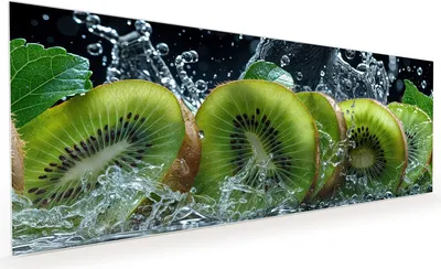 Produktbild von Küchenrückwand Spritzschutz Glas mit Motiv Kiwi und Wasser 40 x 40 cm