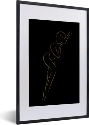 Produktbild von MuchoWow® Gerahmtes Poster Frau - Schwarz - Gold - Strichzeichnung 40x60 cm - Poster mit Schwarzem Bilderrahmen Wandposter Rahmen Foto Bilder - Poster in Rahmen