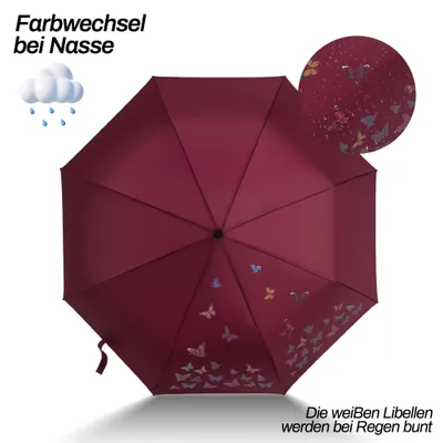 Produktbild von Taschenregenschirm Regenschirm, Umbrella Schirm mit Farbwechsel Regen Taschenschirm