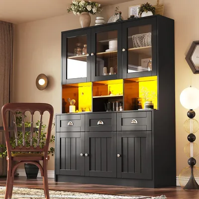 Küchen-Hochschrank Mit LED-Beleuchtung – 120x40x180 Cm, Weiß, Mit Schubladen & Glasfront