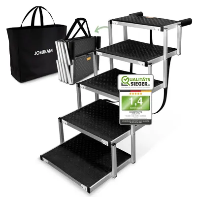 Produktbild von Hundetreppe Auto 65cm - 5-stufige Hundetreppe Große Hunde bis 70kg - Extra Stabile Hunderampe Auto Klappbar - Perfekte Einstiegshilfe Hund Auto