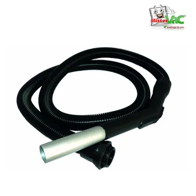 A vacuum cleaner hose and attachment on a white background.