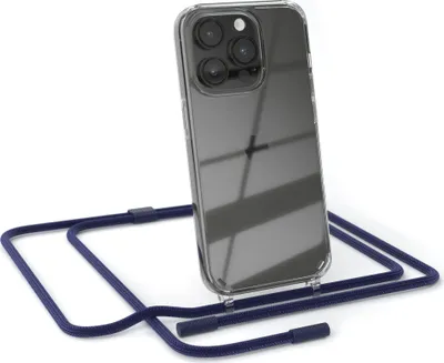 Produktbild von EAZY CASE Handykette für Apple iPhone 14 Pro, Clear Case aus Silikon, mit Umhängeband, abnehmbare Endstücke, Handyband in Blau