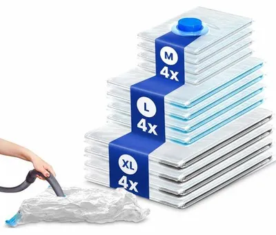 Produktbild von Famanu Vakuumbeutel Set 12-teilig in 3 Größen - Luftdicht für Kleidung - Platzsparend Wiederverwendbar