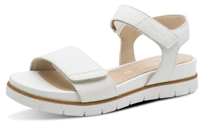 Produktbild von Tamaris Damen Wide Fit Damen Sandalen flach aus Leder mit Klettverschluss, weiß