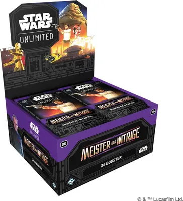 A display box of Star Wars Unlimited trading card booster packs.