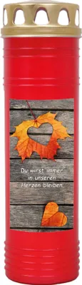 Produktbild von Grabkerze Rot, Brenndauer: 170 Stunden ( 7 Tage ), Motiv: Laub Herz