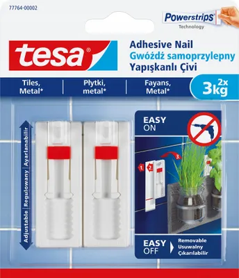 Obrázok produktu pre TESA 77764, Vnútorný, Univerzálny háčik, Biela, 3 kg, 2 kusov