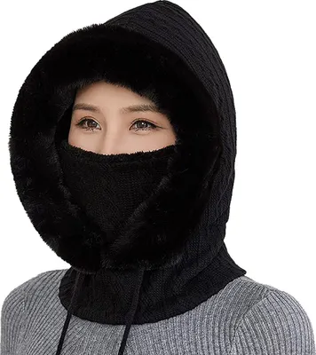 Produktbild von 2 in 1 Wintermützen Strickmütze Warme Mütze Schal Anzug Mütze Winter Strickmütze mit Fleecefutter Damen Winddichte Mütze Kalte Skimütze