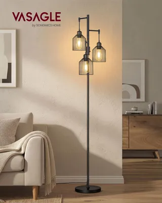 Obrázek produktu pro VASAGLE stojací lampa se 3 objímkami E27, výškově nastavitelná, kovový stínidlo, stojací lampa do obývacího pokoje, moderní, černá
