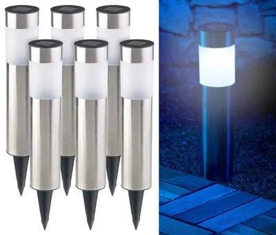 Produktbild von Lunartec 6er-Set Elegante Edelstahl-Solar-LED-Wegeleuchten, mit Lichtsensor