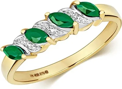 Produktbild von Funkelndes Feuer Eleganter 9 Karat (375) Gold Diamant Damenring Brillant-Schliff H - PK mit Smaragd, 51 (16.2); TRS28971RSL