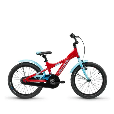 A red and light blue children's bicycle shown from the side against a white background.