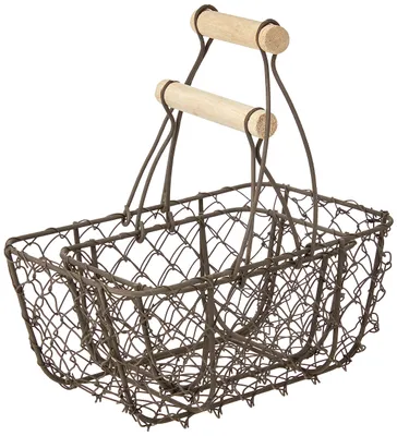 Immagine prodotto di Cestino decorativo in metallo con manico in legno, vintage, 15x10x16,5 cm + 20x12x22 cm, set di 2 pezzi