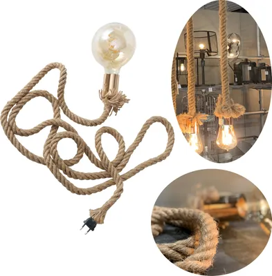 Produktbild von LS-LebenStil Tischlampe Hänge-Lampe Tau Sisal 300cm Seil-Lampe Pendel-Leuchte Deckenlampe Hängeleuchte Vintage Hygge Loft Industrie Style