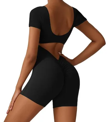 Produktbild von KOEMCY Damen Jumpsuit Kurz Eng Sport Romper kurzen Ärmeln Bodysuit Overall Stret