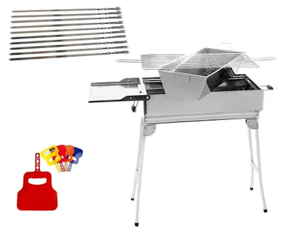 Produktbild von Edelstahl Mangal President mit Kohlebehälter und 10 Spießen - Multifunktionaler Holzkohlegrill Schaschlikgrill BBQ