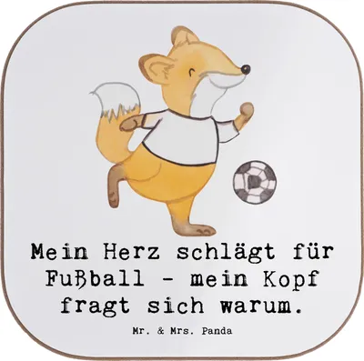 Produktbild von Mr. & Mrs. Panda Tischschoner Fußball Liebe - Weiß - Geschenk, Teamsport, Tassenuntersetzer, Untersetzer Glas, Coaster, Sportler Geschenke, für Gläser, Herz, Verstand